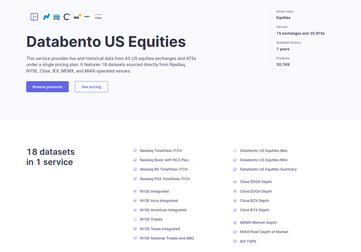 Databento Equities landing