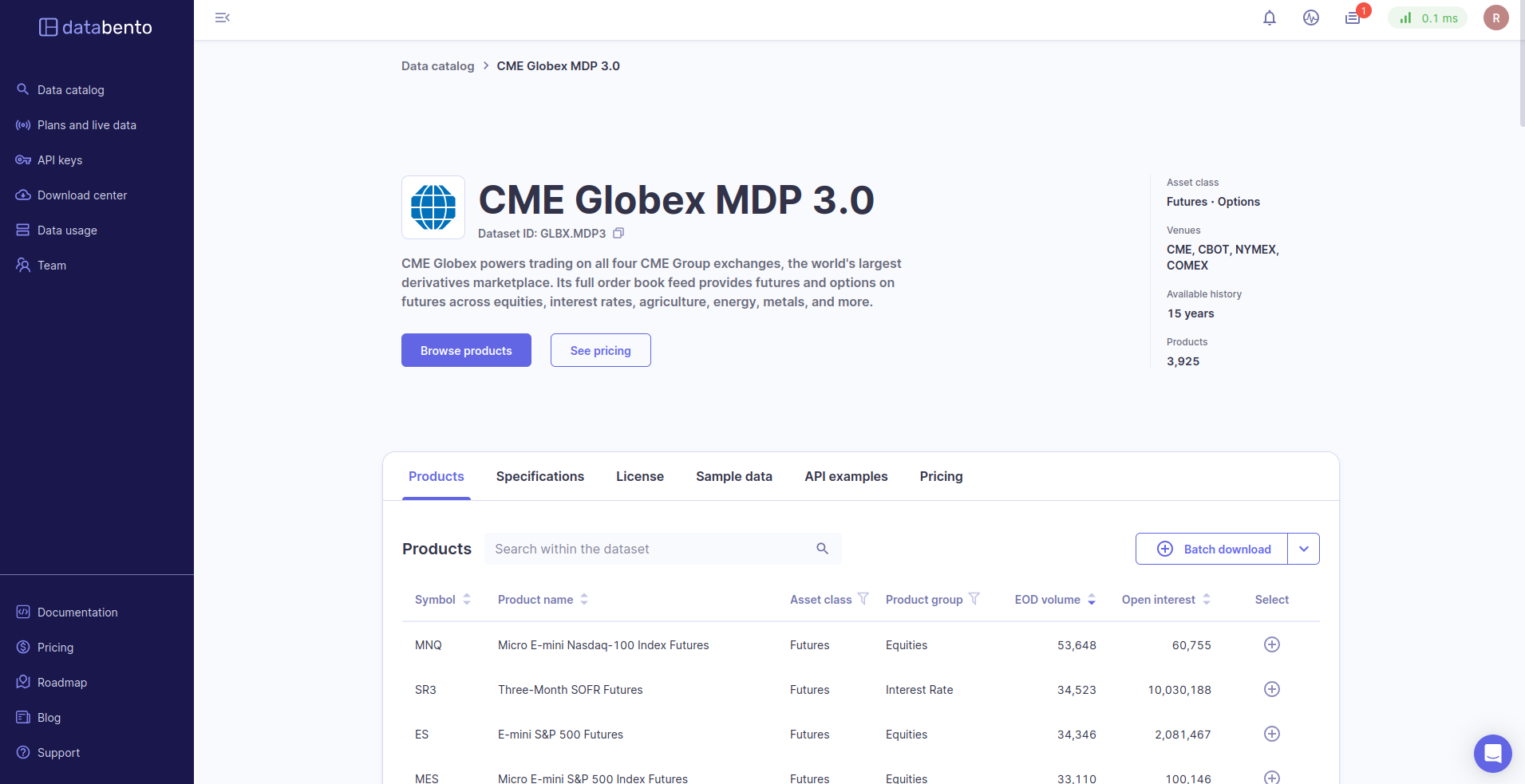 Dataset details page