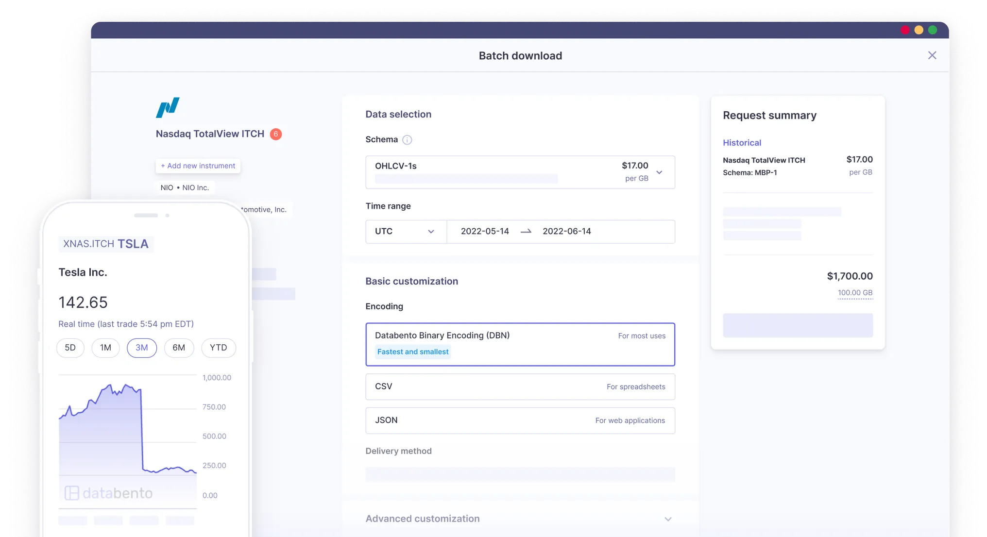 Databento dashboard on a desktop and mobile